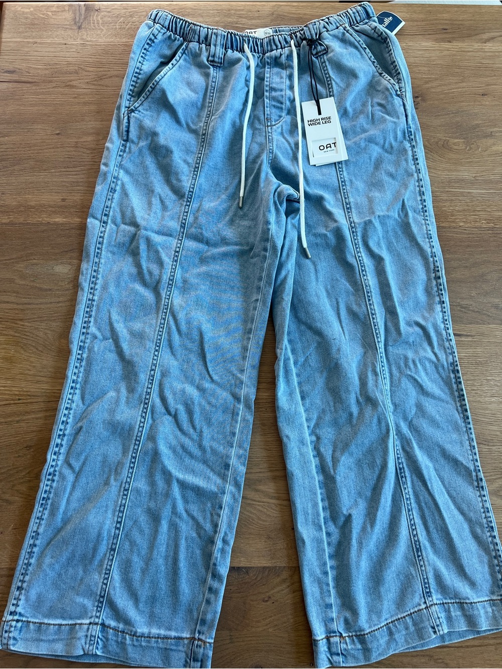 OAT High Rise Wide Leg Drawstring Cloud Luxe Denim Jeans - Picture 3 of 7
